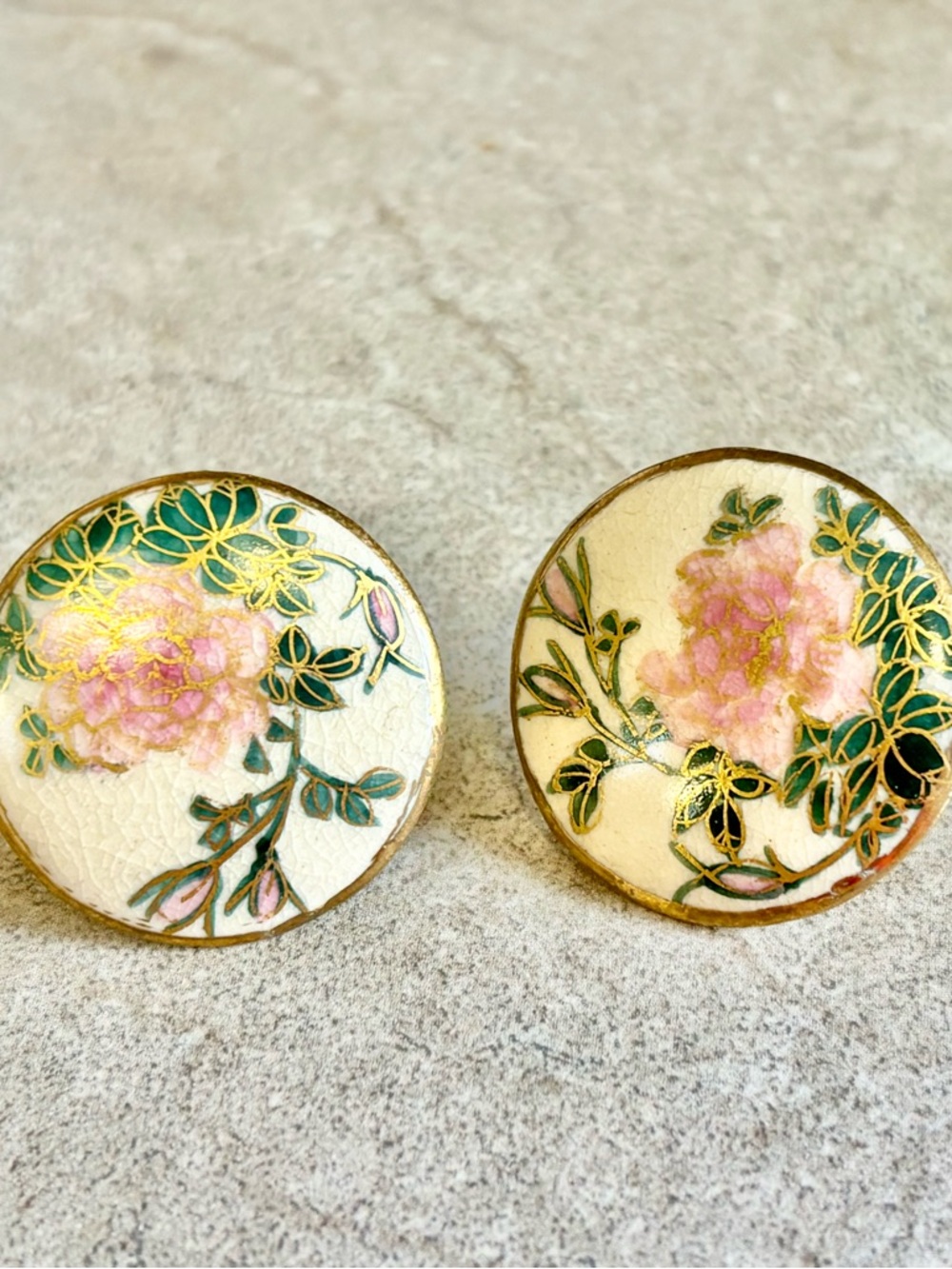 Vtg 1940s Cloisssne Screw Back Earrings